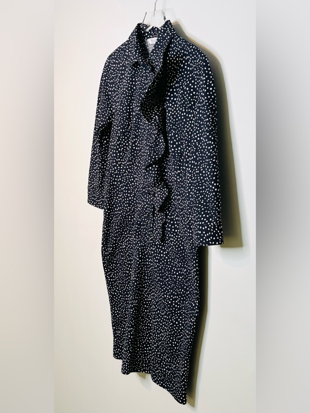 Max Mara Vicky Ruffle Polka Dot Navy Blue White Cotton Poplin Midi Dress - Picture 7 of 16